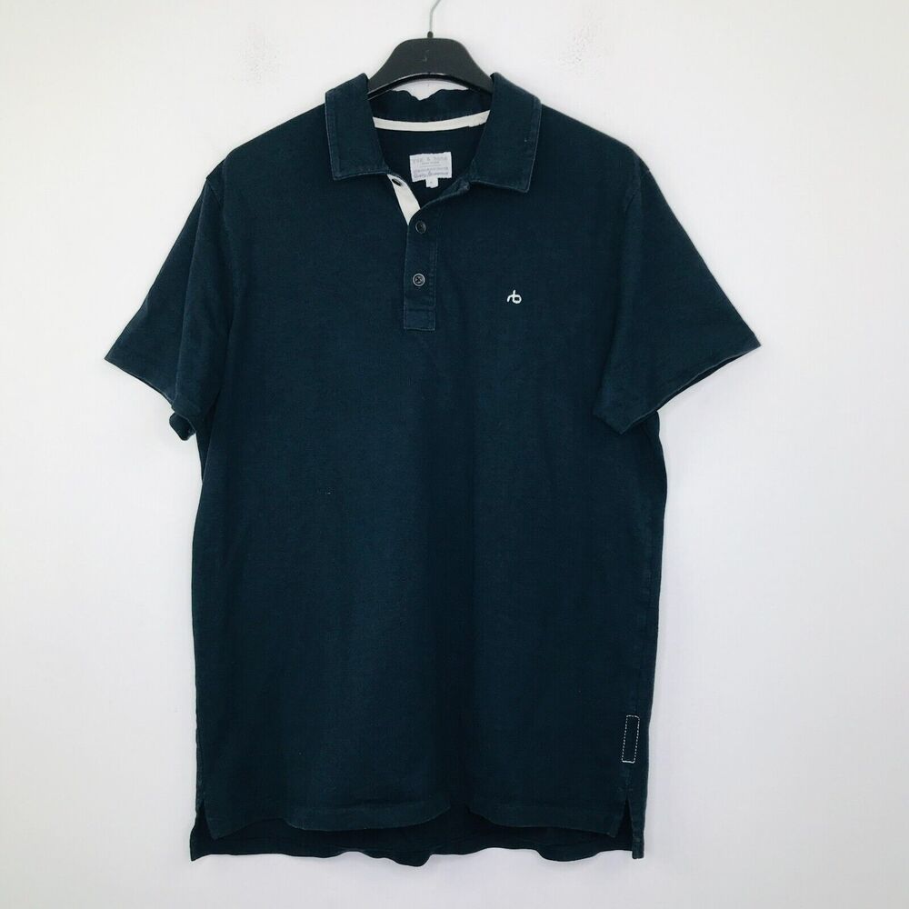 Rag & Bone Men's Large Polo Shirt Black Solid Embroidered Logo Short Sleeve CB5